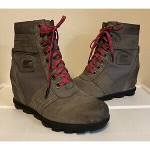 Sorel Lexie NL3046-052 Wedge Ankle Boot Women's Sz 9.5 Gray Lace Up Leather